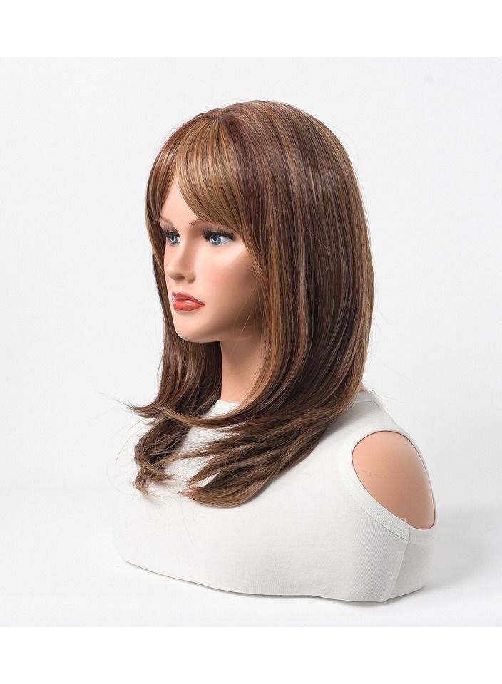 إستيل شعر مستعار كامل للباروكة الاصطناعية مقاومة للحرارة شعر مستعار طبيعي طويل مستقيم مع الانفجارات سيدة الألياف باروكة أنيقة شقراء داكنة - Image 3