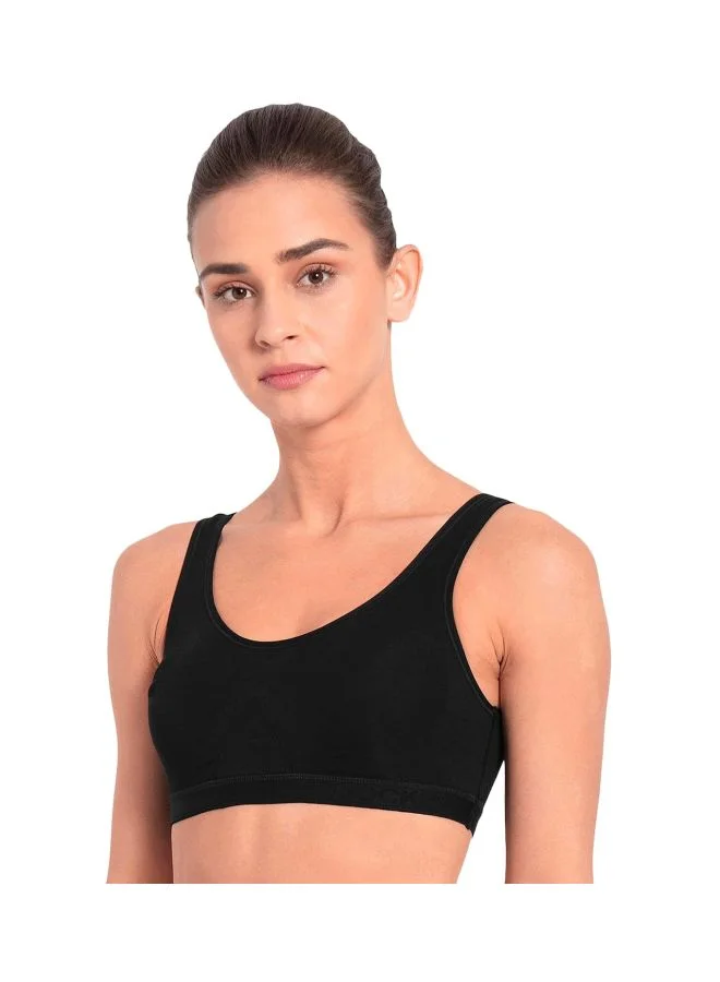 Jockey BLACK 1376 Women Wire free Non Padded Super Combed Cotton Elastane Stretch Full Coverage Slip On Active Bra with Wider Straps and Moisture Move Treatment for Women | Best Price UAE