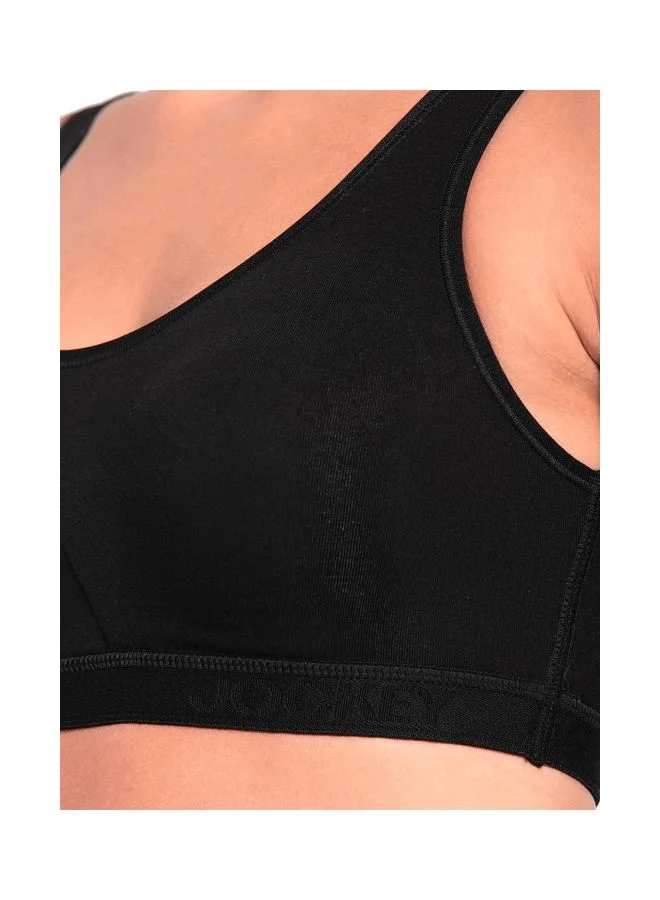 Jockey BLACK 1376 Women Wire free Non Padded Super Combed Cotton Elastane Stretch Full Coverage Slip On Active Bra with Wider Straps and Moisture Move Treatment for Women | Best Price UAE