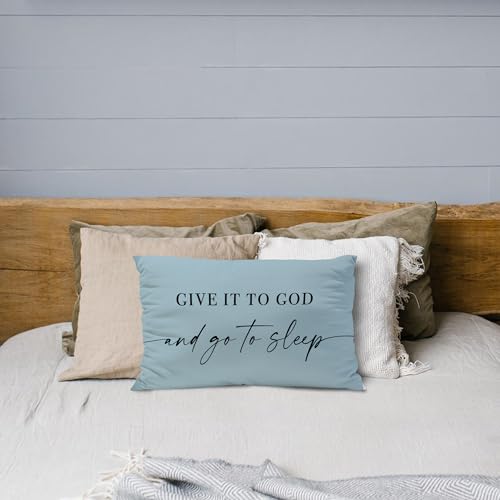 Knibeo Give It to God and Go to Sleep, Decorative Pillows Cover for Bed, Throw Pillows Cover for Bed,12x20 Inch Pillow Case,Decorative Bed Pillows Cover for Bedroom Room (12x20, Wathet) - Image 2