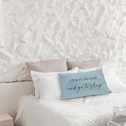 Knibeo Give It to God and Go to Sleep, Decorative Pillows Cover for Bed, Throw Pillows Cover for Bed,12x20 Inch Pillow Case,Decorative Bed Pillows Cover for Bedroom Room (12x20, Wathet) - Image 3