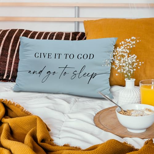 Knibeo Give It to God and Go to Sleep, Decorative Pillows Cover for Bed, Throw Pillows Cover for Bed,12x20 Inch Pillow Case,Decorative Bed Pillows Cover for Bedroom Room (12x20, Wathet) - Image 4