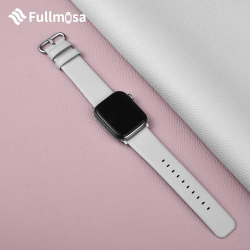 Fullmosa Leather Bands Compatible with Apple Watch Band 41mm 40mm 38mm 42mm 44mm 45mm 46mm 49mm Women Men for iWatch Series 11/10/9/8/7/6/5/4/3/2/1,Ultra3/2/1,SE3/2/1, 42mm 41mm 40mm 38mm, White/Silver - Image 2