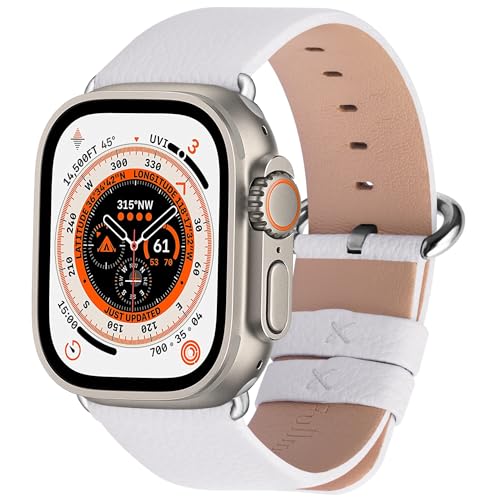 Fullmosa Leather Bands Compatible with Apple Watch Band 41mm 40mm 38mm 42mm 44mm 45mm 46mm 49mm Women Men for iWatch Series 11/10/9/8/7/6/5/4/3/2/1,Ultra3/2/1,SE3/2/1, 42mm 41mm 40mm 38mm, White/Silver - Image 1