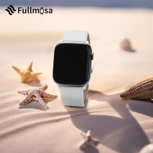 Fullmosa Leather Bands Compatible with Apple Watch Band 41mm 40mm 38mm 42mm 44mm 45mm 46mm 49mm Women Men for iWatch Series 11/10/9/8/7/6/5/4/3/2/1,Ultra3/2/1,SE3/2/1, 42mm 41mm 40mm 38mm, White/Silver - Image 3