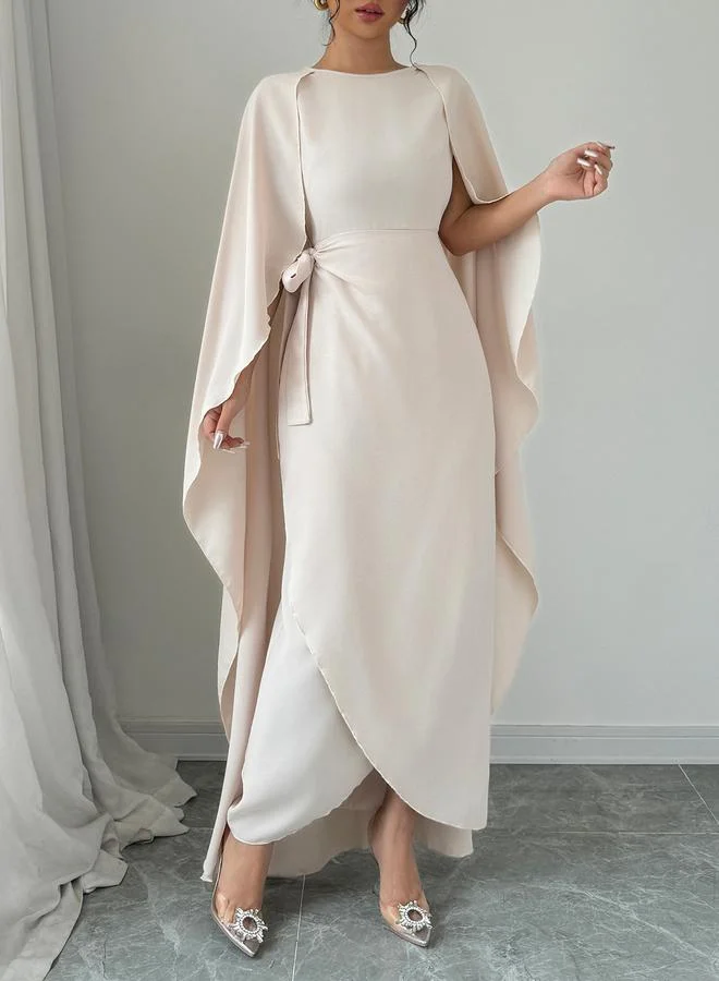 تايك تو Beige Wrap Front Cape Maxi Dress