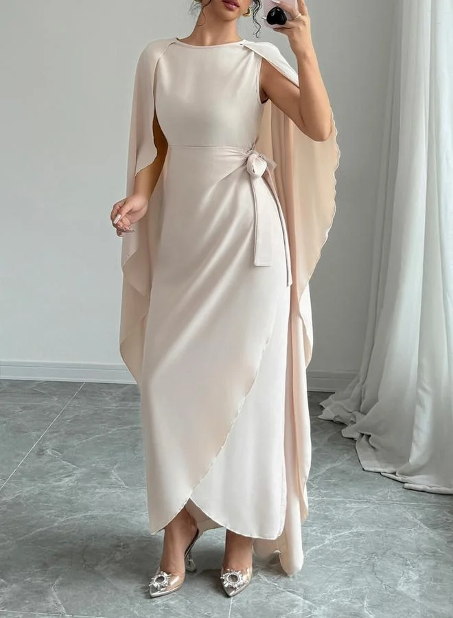 تايك تو Beige Wrap Front Cape Maxi Dress