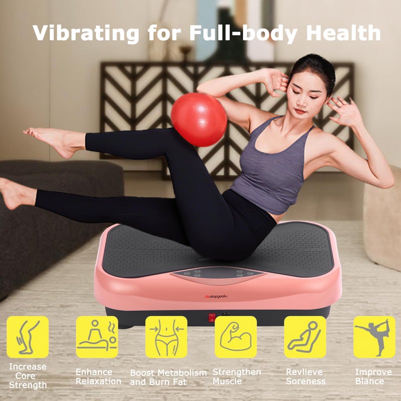 OKATOPGEAKO Vibration Plate Exercise Machine, Vibrating Plate Fitness Platform with Remote Control â€“ Portable Vibration Plates for Lymphatic Drainage, Weight Loss, Toning, Recovery & Home Workouts (SD-0880-PINK) - Image 2