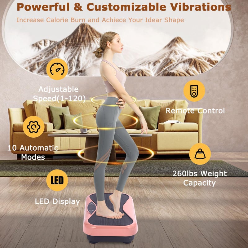 OKATOPGEAKO Vibration Plate Exercise Machine, Vibrating Plate Fitness Platform with Remote Control â€“ Portable Vibration Plates for Lymphatic Drainage, Weight Loss, Toning, Recovery & Home Workouts (SD-0880-PINK) - Image 4
