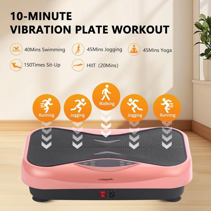 OKATOPGEAKO Vibration Plate Exercise Machine, Vibrating Plate Fitness Platform with Remote Control â€“ Portable Vibration Plates for Lymphatic Drainage, Weight Loss, Toning, Recovery & Home Workouts (SD-0880-PINK) - Image 5