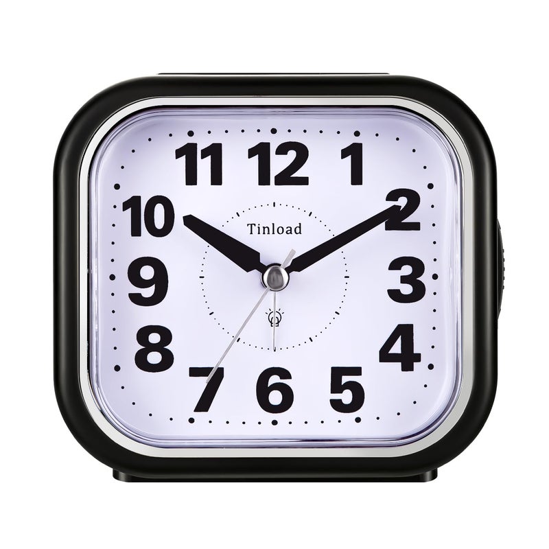Tinload 4.5" Compact Analog Alarm Clock, Silent Readable for Seniors, Easy to Set, Gradual Rise Alarm, Big Numbers, On/Off Switch on Side, Gentle Wake, Snooze, Lighted on Demand, Battery Operated, Black - Image 1