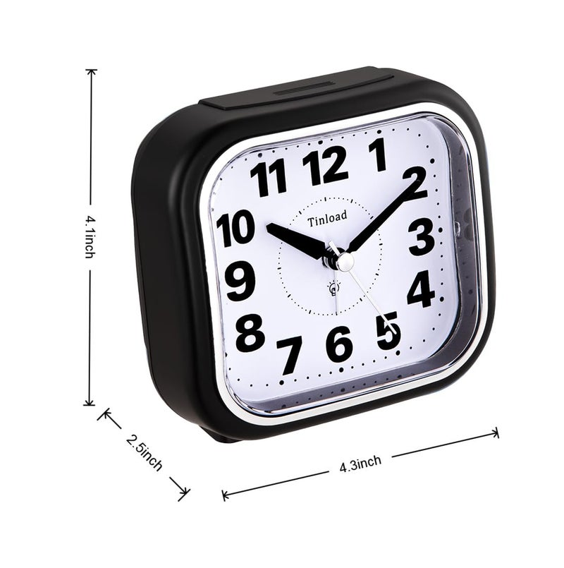 Tinload 4.5" Compact Analog Alarm Clock, Silent Readable for Seniors, Easy to Set, Gradual Rise Alarm, Big Numbers, On/Off Switch on Side, Gentle Wake, Snooze, Lighted on Demand, Battery Operated, Black - Image 4
