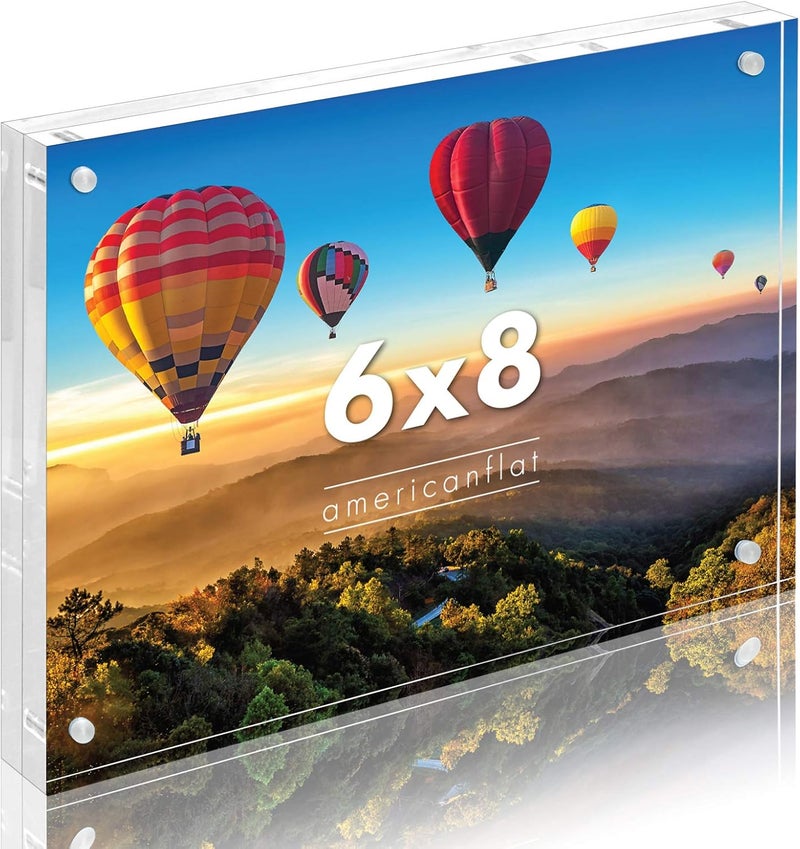 إطار صورة أكريليك من Americanflat مقاس 6x8 - مقاوم للخدش بزوايا مغناطيسية وقائم بذاته لسطح الطاولة، شفاف - Image 1