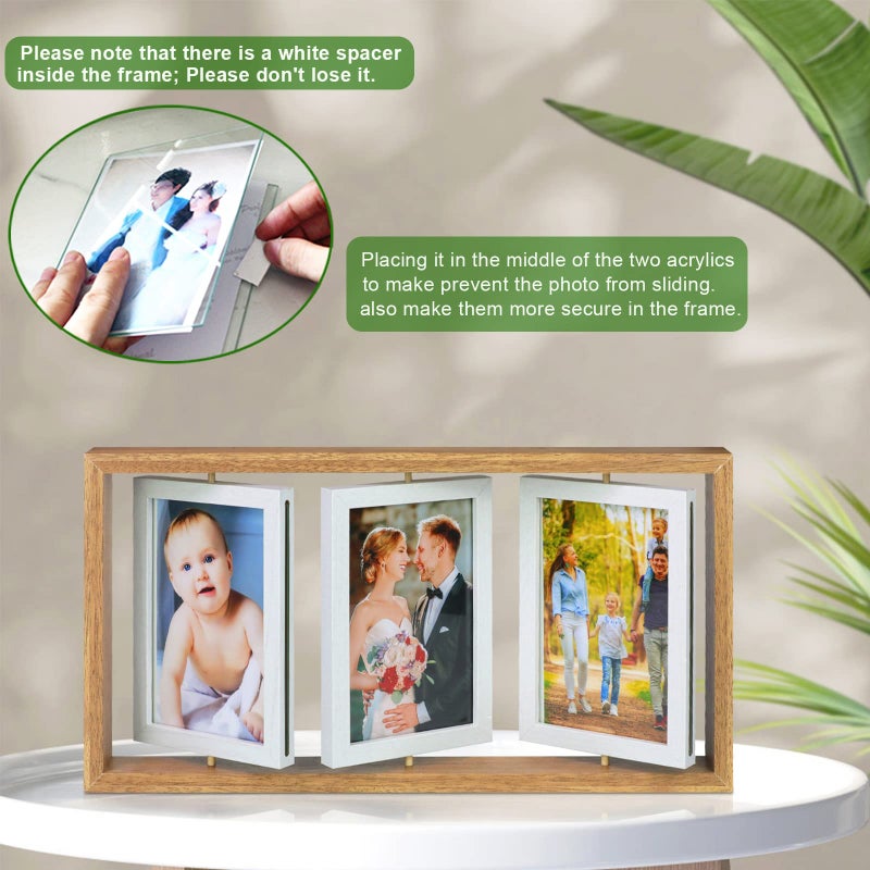 ZEEYUAN 4x6 Rotating Picture Frame Desktop Rustic 4x6in Wooden Photo Frames, Double Side-Display 6 Photos, Floating 4x6 Collage Family PictureFrame for Tabletop Display - Image 3