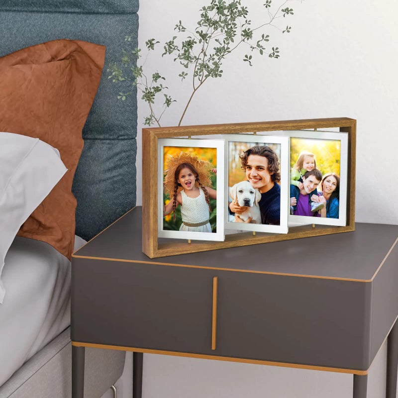 ZEEYUAN 4x6 Rotating Picture Frame Desktop Rustic 4x6in Wooden Photo Frames, Double Side-Display 6 Photos, Floating 4x6 Collage Family PictureFrame for Tabletop Display - Image 5