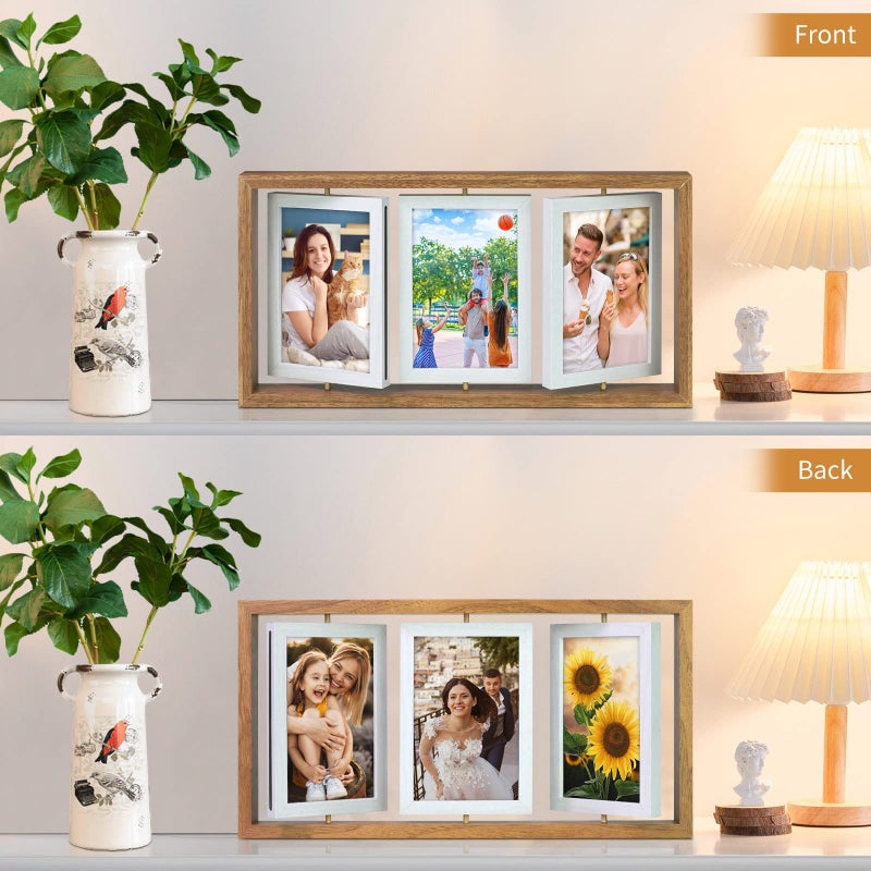 ZEEYUAN 4x6 Rotating Picture Frame Desktop Rustic 4x6in Wooden Photo Frames, Double Side-Display 6 Photos, Floating 4x6 Collage Family PictureFrame for Tabletop Display - Image 2