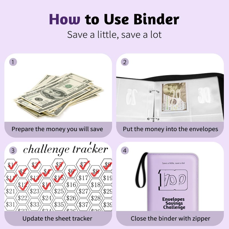RONMONG 100 Envelope Challenge Binder, 2026 Upgrade 100 Envelopes Money Saving Challenge, Savings Challenges Book with Challenge Tracker to Save $5,050 - Image 3