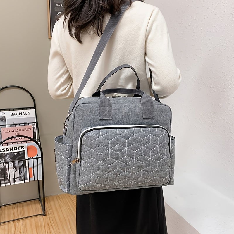 Navy Blue Diamond Quilted Crossbody Mummy Bag Large Capacity Travel Portable Mommy Bag - Image 4