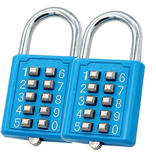 TEMEILI MIONI 10 Digit Push Button Combination Padlock, 5 Digit Locking Mechanism,Blue (2 Blue) - Image 1