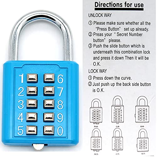TEMEILI MIONI 10 Digit Push Button Combination Padlock, 5 Digit Locking Mechanism,Blue (2 Blue) - Image 4