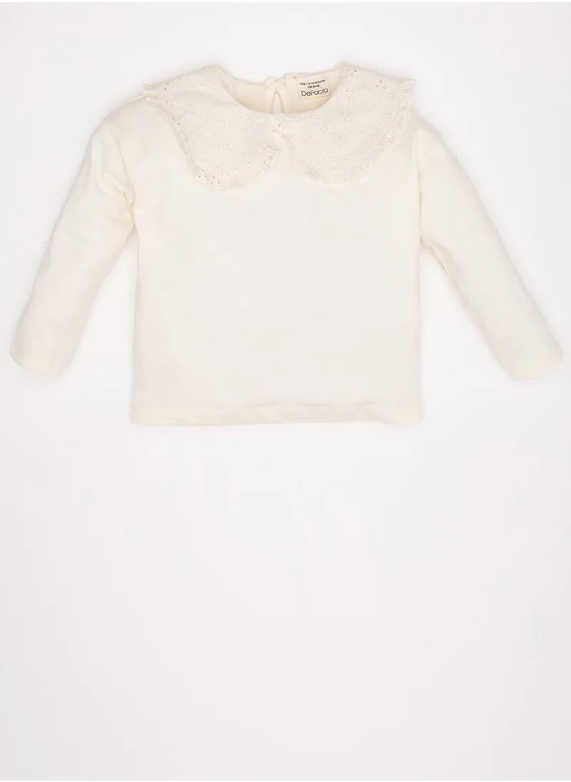 ديفاكتو Lace Collar Basic Long Sleeve T-Shirt