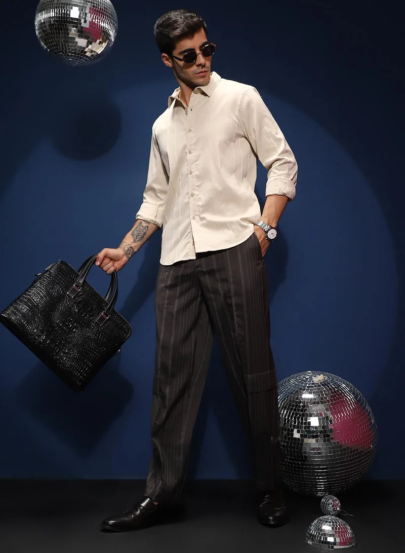 Campus Sutra Lightweight - Unbalanced-Ridge Straight Trousers
