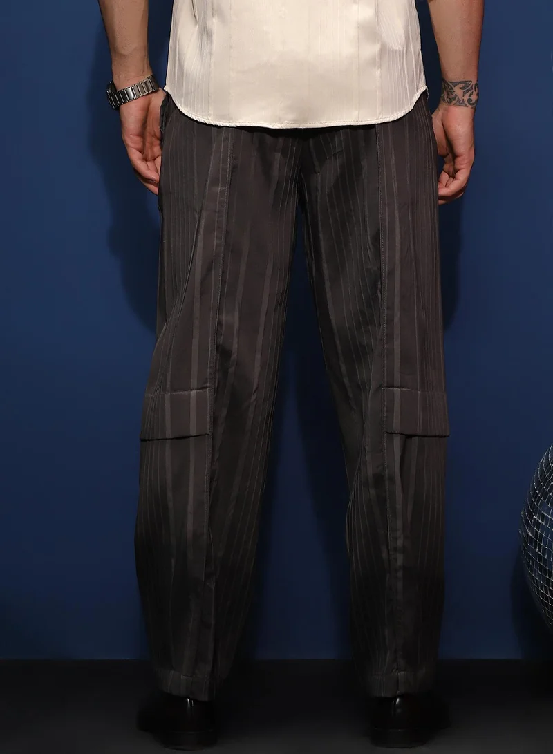 Campus Sutra Lightweight - Unbalanced-Ridge Straight Trousers