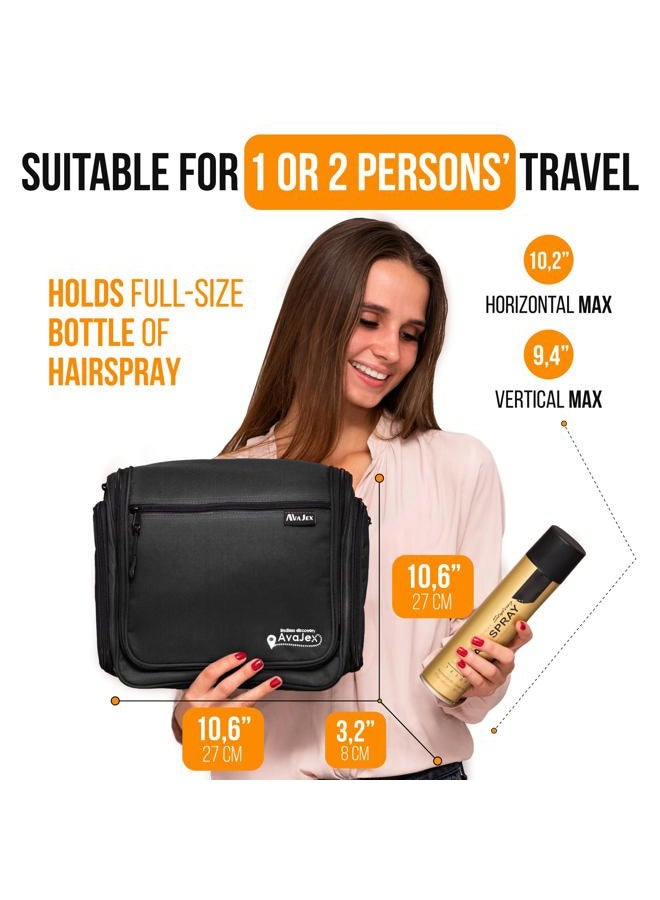 AvaJex Travel Toiletry Bag for Men and Women - Large Hanging Toiletry Organizer - Waterproof Hygiene Bag with Metal XXL Swivel Hook, YKK Zippers and 19 Compartments for Toiletries, Makeup, Cosmetics - Image 4