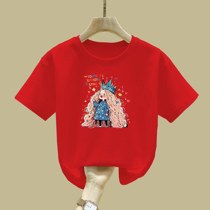 2455# Boys And Girls Short-Sleeved T-Shirt Mid-Large Children'S Western Style Pure Cotton Children'S Comfortable Breathable T-Shirt Top - Image 1