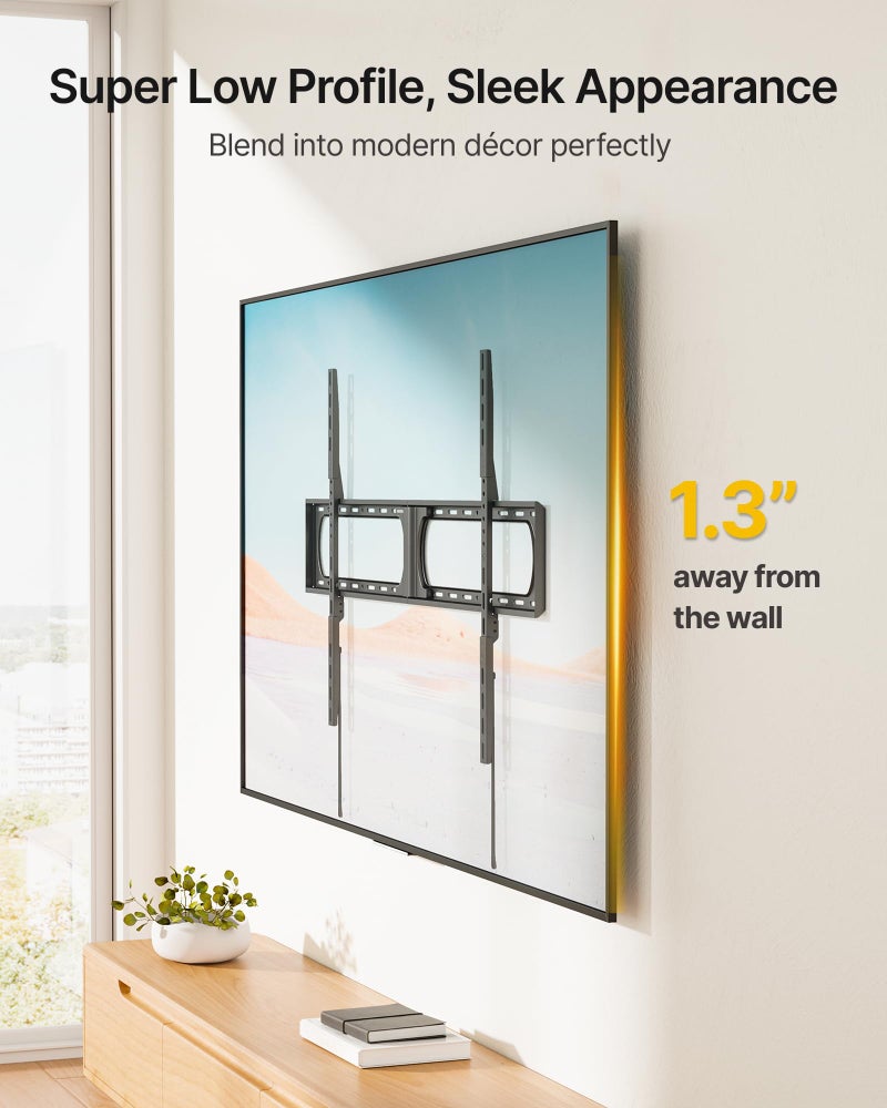 monTEK Heavy Duty XXL Fixed TV Wall Mount for 37â€“140" Flat & Curved TVs up to 300 lbs, 4Ã— Load Tested, 1.25" Ultra Slim Low Profile Bracket, Fits 16"/18"/24" Wood Studs,VESA 1200Ã—800mm TM1007W-XLF - Image 5
