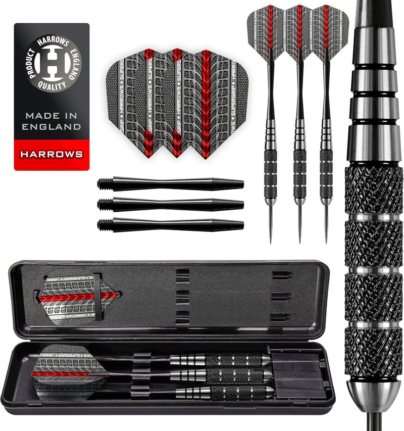 Harrows Black Jack Darts Set - 18g Stainless Steel Tip Darts with Speedline Shafts and Supergrip Flights - Image 1
