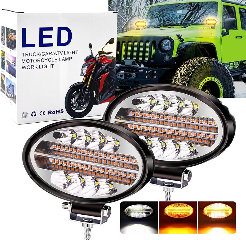 Ourbest Oval Led Work Light Bar 55inch Spotlight for Pickup ATV Offroad Tractor Bulldozer Agricultural ATV 2Pcs Yellowwhite Flash