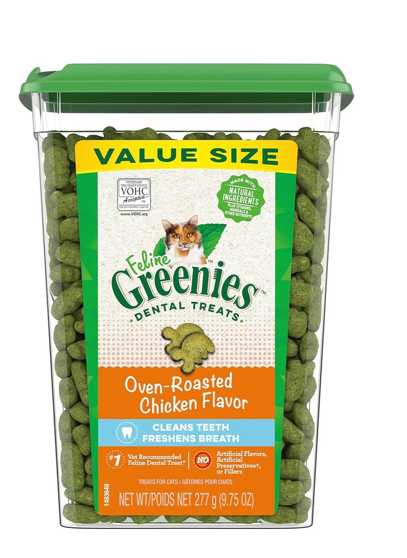 Greenies - Greenies Feline Adult Natural Dental Cat Treats, Oven Roasted Chicken Flavor, 9.75 oz. Tub - Image 1