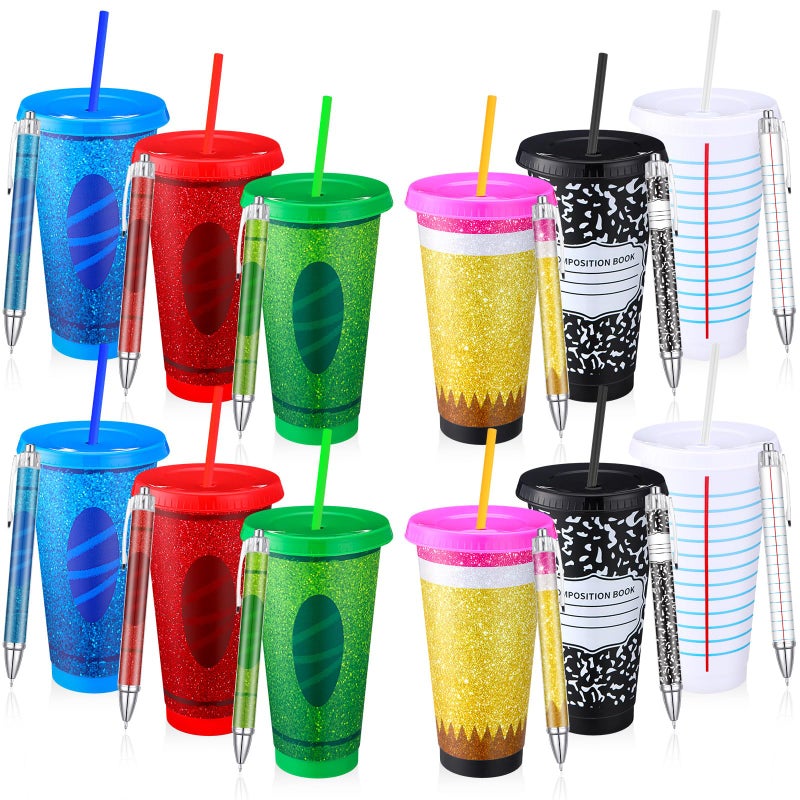Skylety 24Pcs Teacher Appreciation Gift Bulk Back to School Teacher Gifts Include 12 Reusable 24oz Plastic Cup with Lid Straw for End of The Year Thank You Teachers Gift with 12 Ballpoint PensCute - Image 2