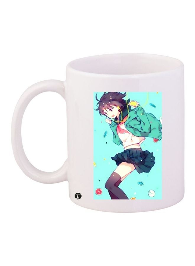 Anime Girl Printed Coffee Mug White/Blue/Brown 11ounce