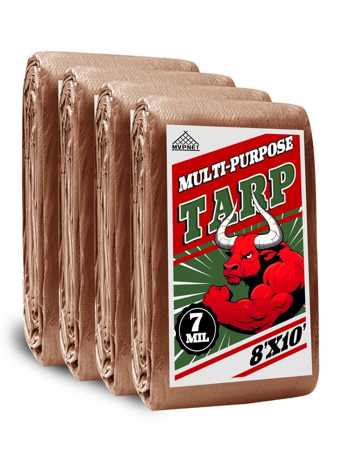 MVPNET Tarp 8x10 ft 100% Waterproof 7mil Durable Grommets and Reinforced Edges,Uv Resistant,Green/Brown Tarp,Emergency Rain Shelter,Outdoor Cover and Camping Use - - Image 1