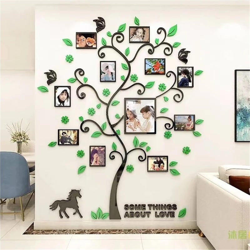 3D Home Decor Photo Frame Wall Sticker Mirror Acrylic Family PhotoTree Stickers for Living Room Tv Backdrop Art Wallpaper(006-Green) - Image 2