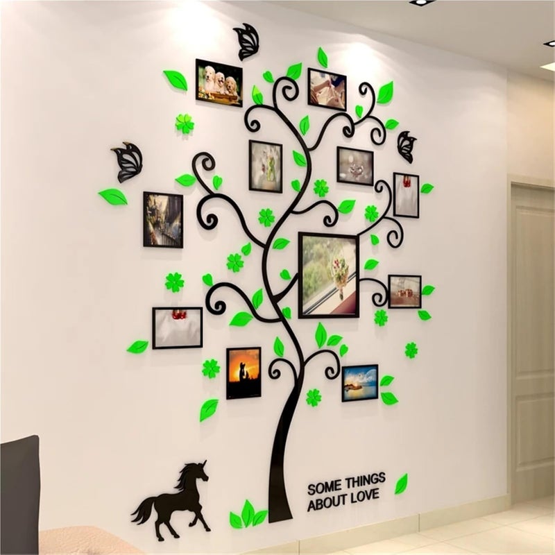 3D Home Decor Photo Frame Wall Sticker Mirror Acrylic Family PhotoTree Stickers for Living Room Tv Backdrop Art Wallpaper(006-Green) - Image 3