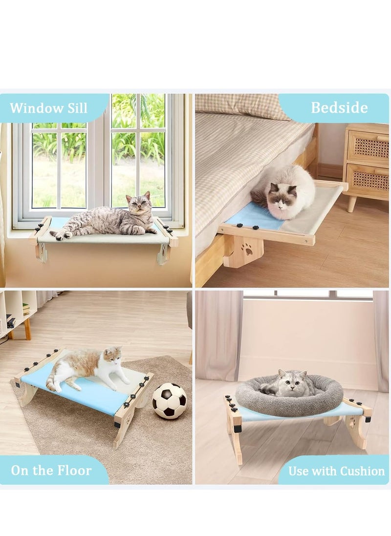 Arabest - Cat Bed, Cat Window Perch, no Drill Wood Cat Window Hammock for Indoor Cats, Easy to Adjust & Assemble Large Cat Bed Seat, for Windowsill, Bedside, Cabinet, Drawer and Floor - Image 1
