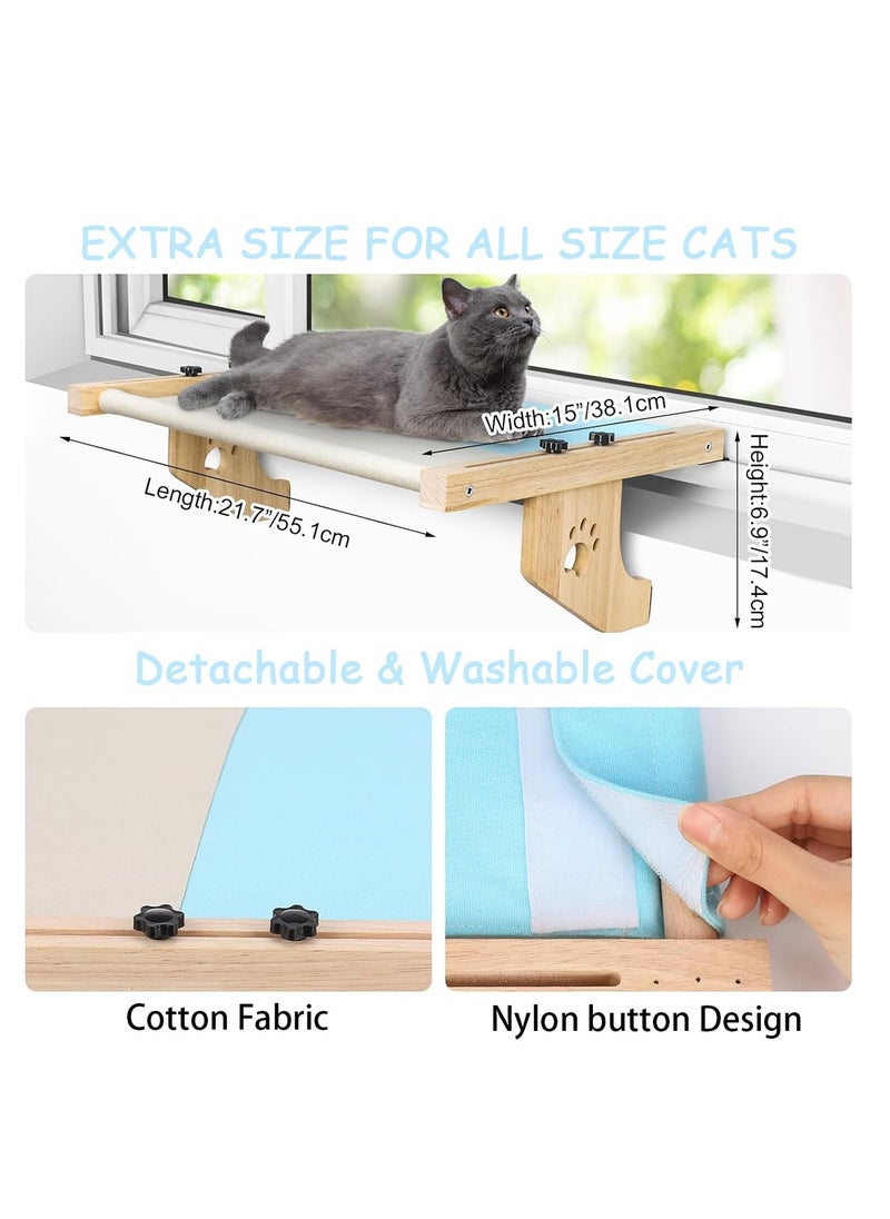 Arabest - Cat Bed, Cat Window Perch, no Drill Wood Cat Window Hammock for Indoor Cats, Easy to Adjust & Assemble Large Cat Bed Seat, for Windowsill, Bedside, Cabinet, Drawer and Floor - Image 1