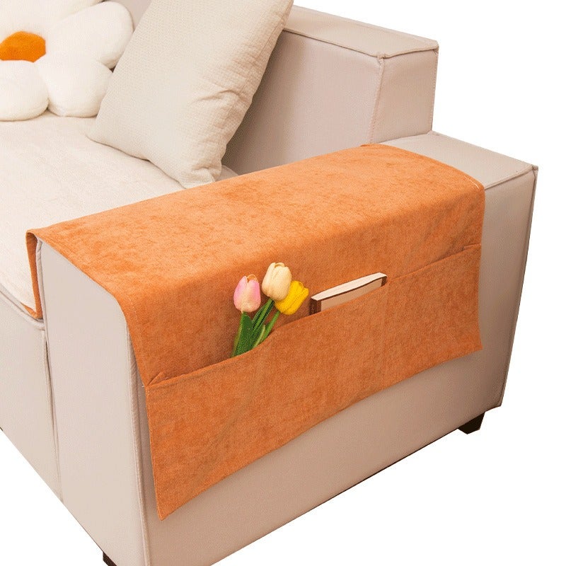 Di Ai Chenille Sofa Armrest Cover with Side Pocket, Universal Fit, Dust-Proof Armchair Protector, Solid Color, Modern Style - Image 5