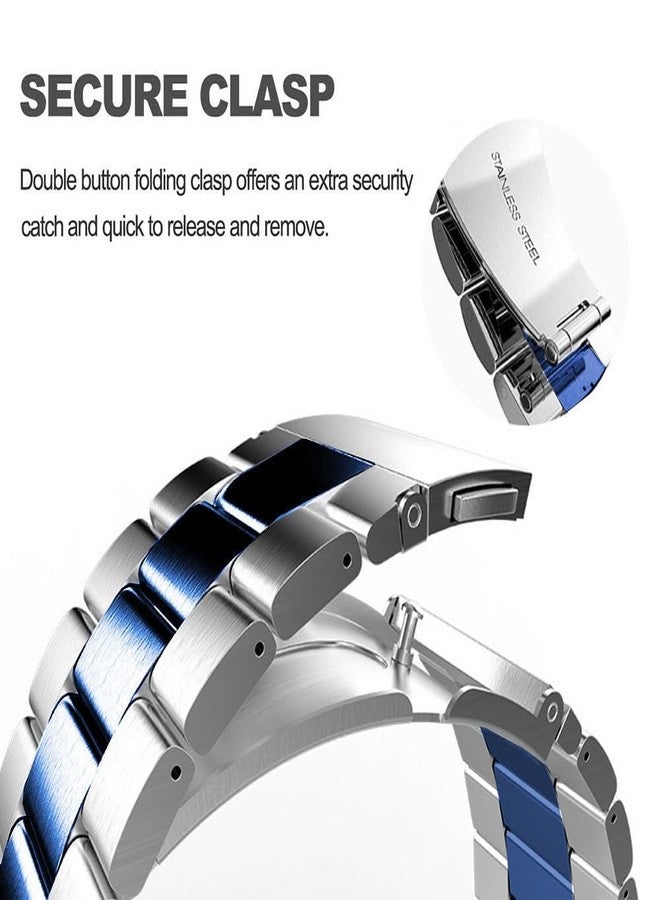 DEALELE Bands Compatible with Samsung Galaxy Watch 46mm / Galaxy 3 45mm, 22mm Stainless Steel Metal Replacement Strap for Huawei Wacth GT5 / GT5 Pro / 4/4 Pro / GT4 / 3 Pro / GT3 46mm (Silver/blue) - Image 3