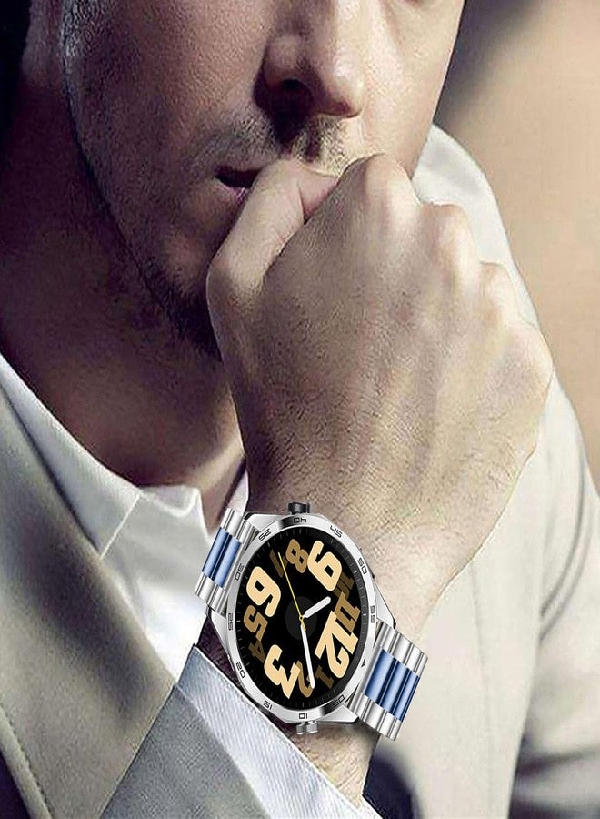 DEALELE Bands Compatible with Samsung Galaxy Watch 46mm / Galaxy 3 45mm, 22mm Stainless Steel Metal Replacement Strap for Huawei Wacth GT5 / GT5 Pro / 4/4 Pro / GT4 / 3 Pro / GT3 46mm (Silver/blue) - Image 4