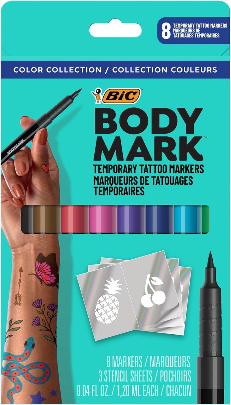 بودي مارك علامة الوشم المؤقت BIC BodyMark، قلم وشم مؤقت، ألوان متنوعة، 8 قطع - Image 1