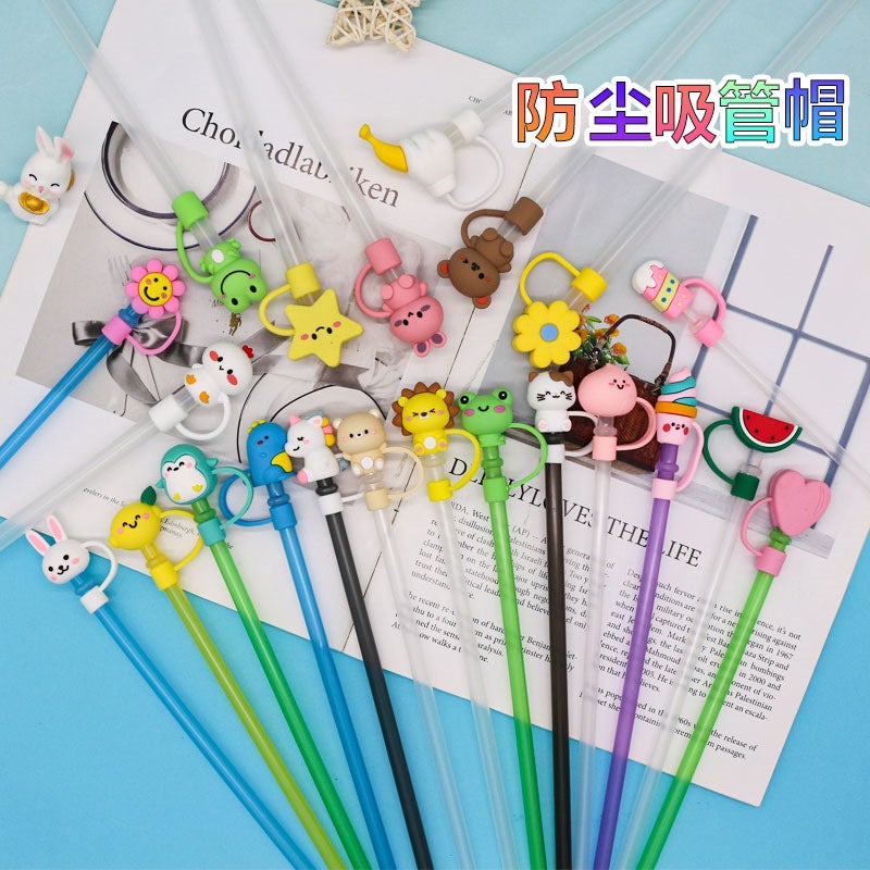 New 7 8 10Mm Large Diameter Dust-Proof Straw Cap Cute Cartoon Recyclable Straw Sleeve Direct Supply - Image 2