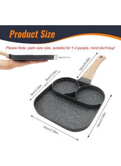Gladnes Gladnes 3 in 1 Egg Frying Pan NonStick Small Egg Poacher Half Fry Egg Pan Omelette Uttapam Pancake MultiCavity Pan Wooden Handle Gas Stove Compatible  - Image 3