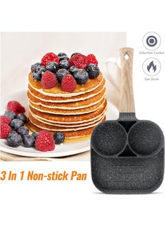Gladnes Gladnes 3 in 1 Egg Frying Pan NonStick Small Egg Poacher Half Fry Egg Pan Omelette Uttapam Pancake MultiCavity Pan Wooden Handle Gas Stove Compatible  - Image 4
