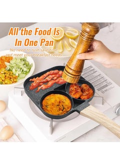 Gladnes Gladnes 3 in 1 Egg Frying Pan NonStick Small Egg Poacher Half Fry Egg Pan Omelette Uttapam Pancake MultiCavity Pan Wooden Handle Gas Stove Compatible  - Image 2