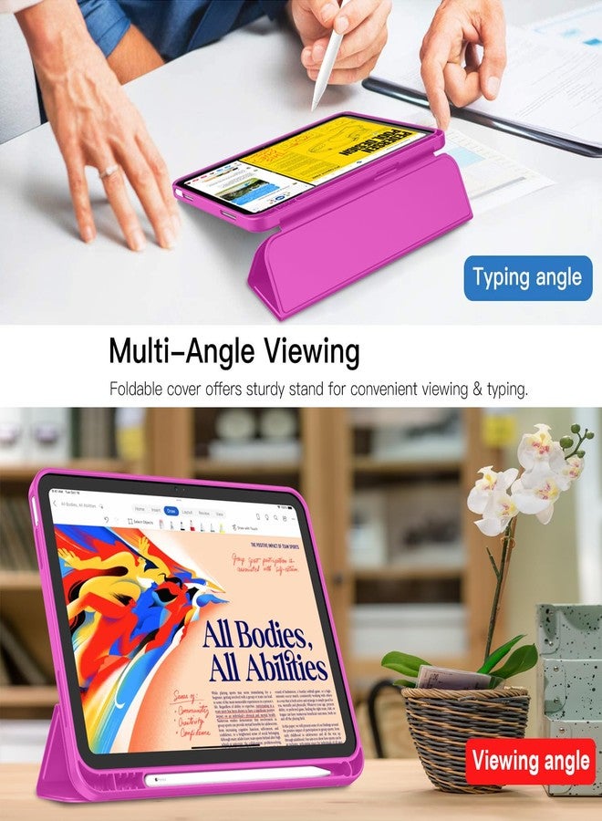 iMieet جراب iMieet الجديد لجهاز iPad من الجيل العاشر 2022 مقاس 10.9 بوصة مع حامل قلم، جراب ذكي ثلاثي الطي مع ظهر TPU ناعم، خاصية التشغيل/الإيقاف التلقائي (لون وردي داكن) - Image 4