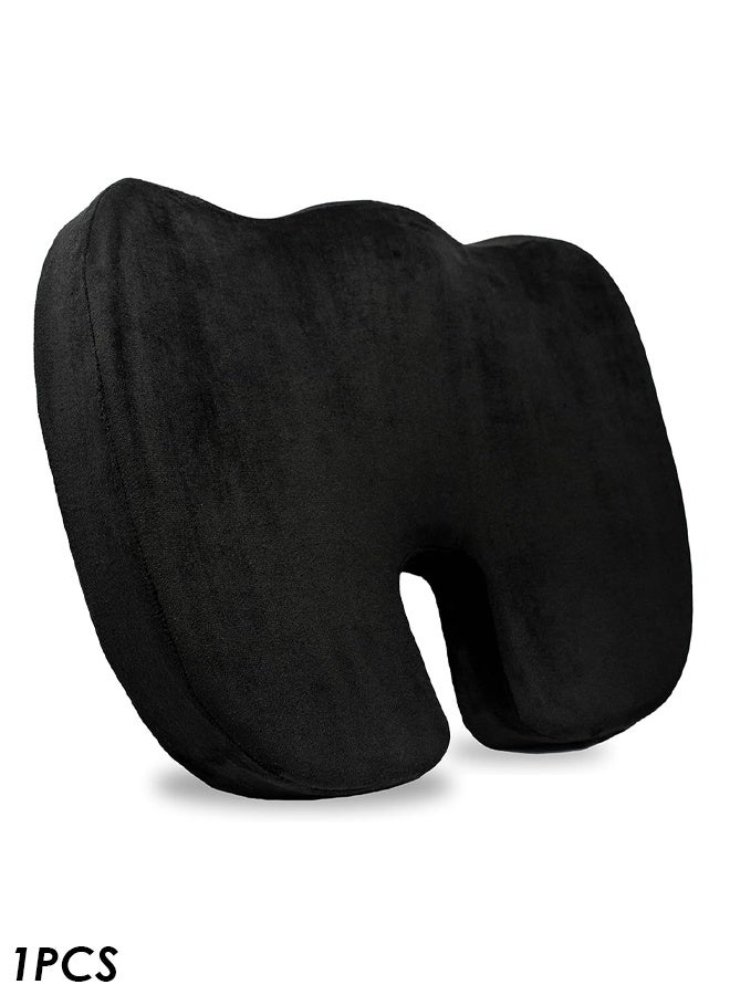 وسادة مقعد من إسفنج الذاكرة بتصميم محيطي أسود - تصميم مريح على شكل حرف W لدعم وضعية الجسم، وتخفيف آلام عرق النسا والظهر، وراحة عظم العصعص والورك، وقاعدة مضادة للانزلاق، وغطاء مخملي قابل للغسل - مثالية لكرسي المكتب، والسيارة، والكراسي المتحركة، واليوغا، والاستخدام المنزلي - Image 1